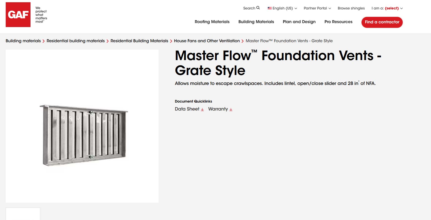Master Flow® Grate Style Foundation Vents installation