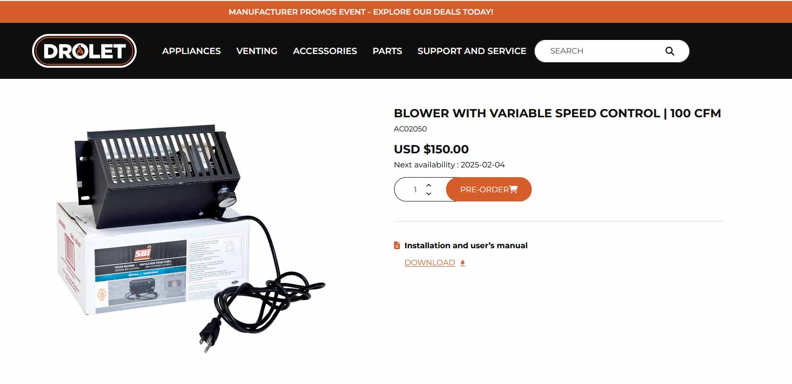 drolet Blower with Variable Speed Control