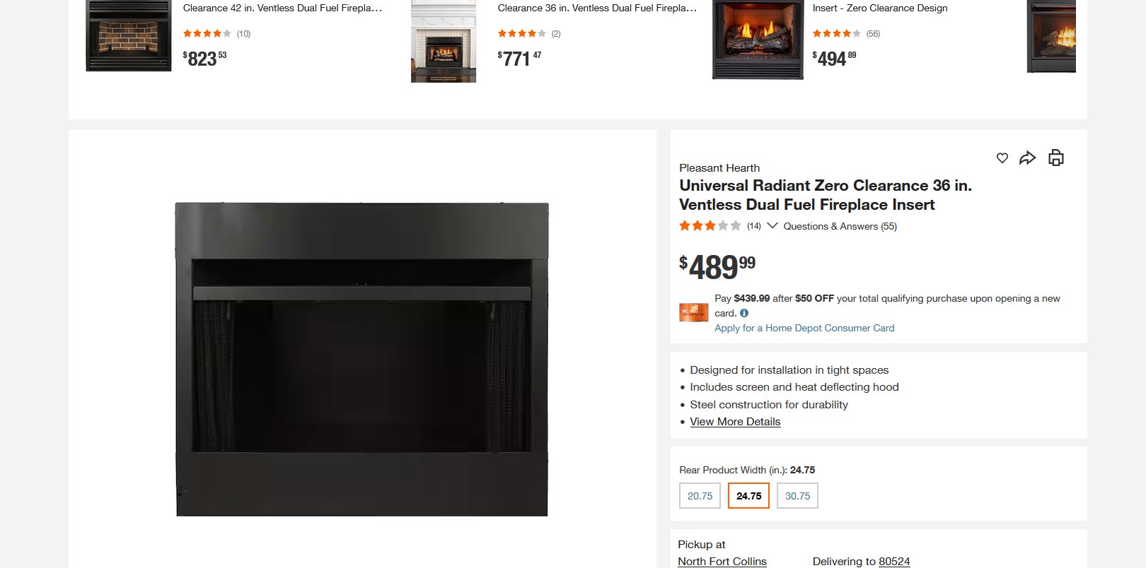 Pleasant Hearth
Universal Radiant Zero Clearance 36 in. Ventless Dual Fuel denver