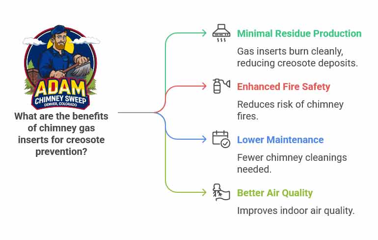 Top Benefits of Chimney Gas Inserts for Creosote PreventionHere's why chimney gas inserts are the best choice for reducing creosote buildup: Minimal Residue Production: Gas inserts burn cleanly, leaving little to no creosote deposits inside the chimney. Enhanced Fire Safety: Reducing creosote accumulation minimizes the risk of dangerous chimney fires. Lower Maintenance Requirements: Gas inserts require fewer chimney cleanings than wood-burning systems, saving time and money. Better Indoor Air Quality: No smoke or particulates are released indoors, improving the air quality for households with children and pets. Energy Efficiency: Gas inserts offer higher energy efficiency, reducing heating costs while maintaining a cozy home atmosphere.